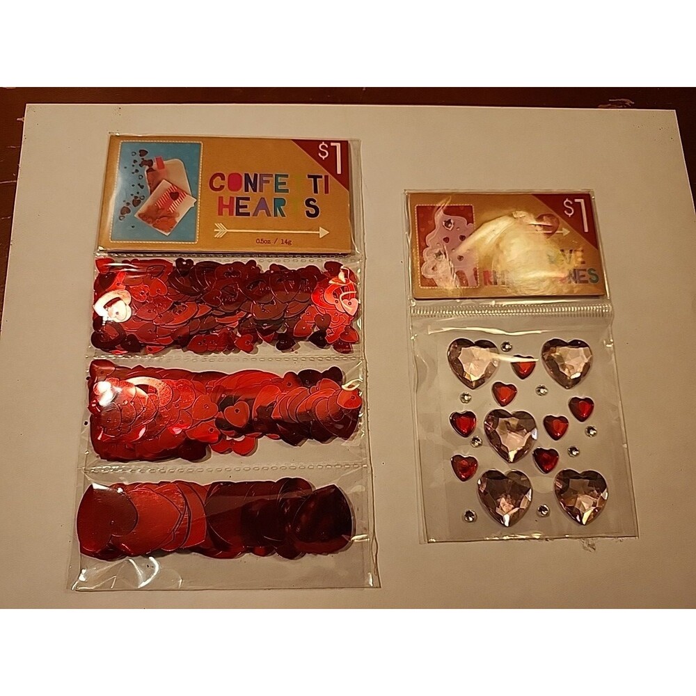 Valentine’s Day Gem Stickers & Red Metallic Hearts 3 shapes New in Packages 2015